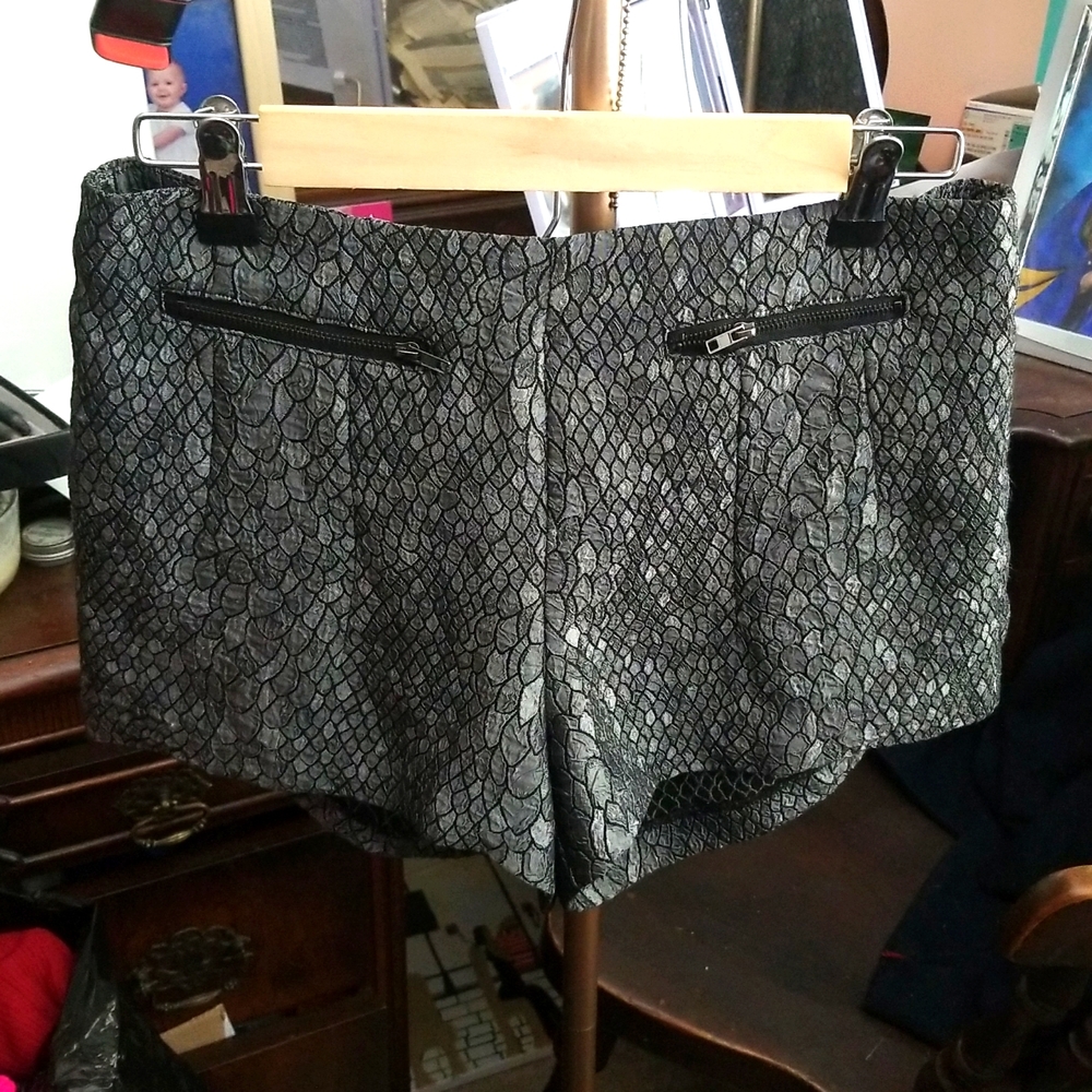 Sam suchi reptile print silver and black shorts
